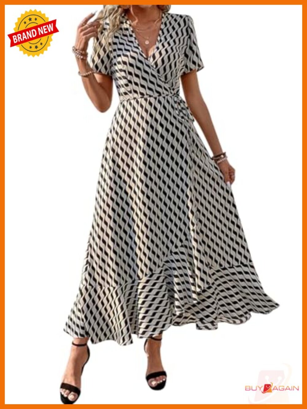 Women's Floral Boho Maxi Dress V Neck Short Sleeve Ruffle High Split